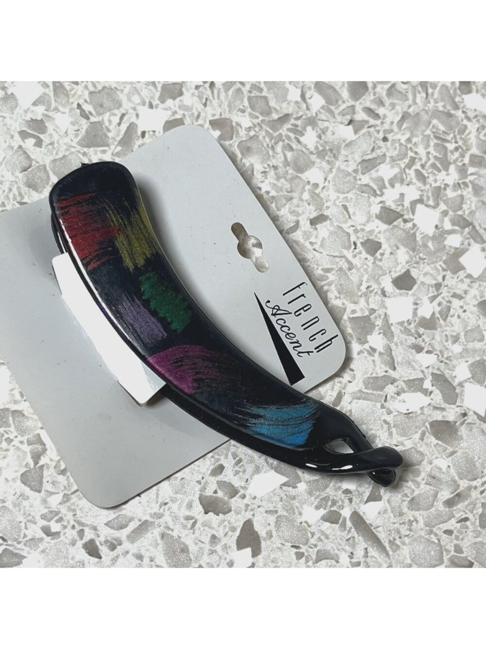 Hair Banana Barrette Abstract Brushstroke Print Plastic Black and Multicolor NEW
